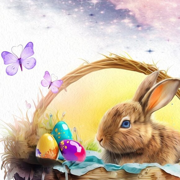 20x30 Easter‎ Bunny Butterflies Flowers Fantasy Art Composite Oil Painting Poste - Picture 5 of 6